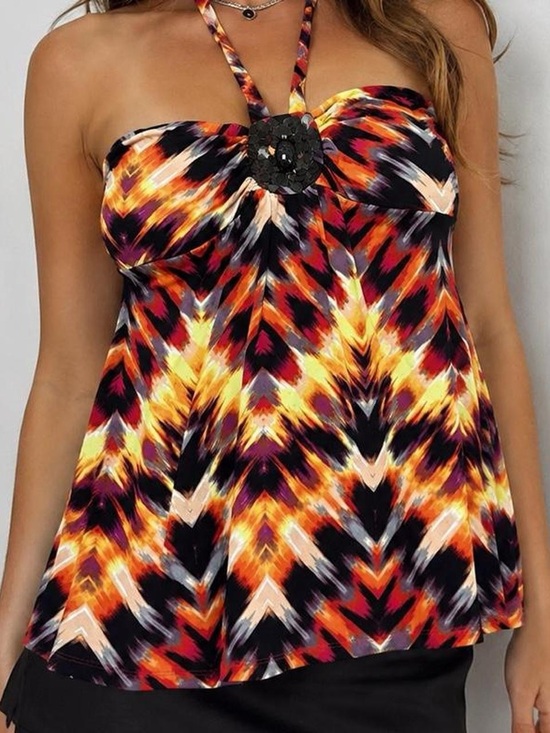 attention Tops - Y2K Women’s Strapless beaded Halter Tank Top in Multicolor